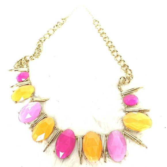 Orange Pink Oval Statement Piece Necklace Career - Picture 2 of 5